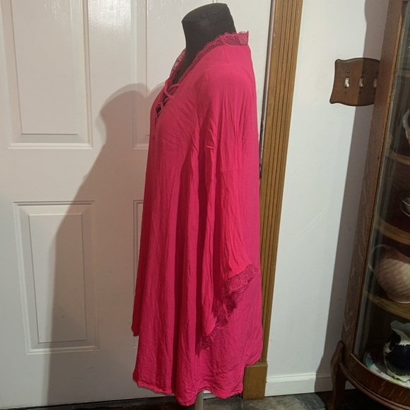 Sugar + L!ps Magenta Pink Swim Cover Up Tunic w/ Statement Sleeves Size Medium - Picture 3 of 5